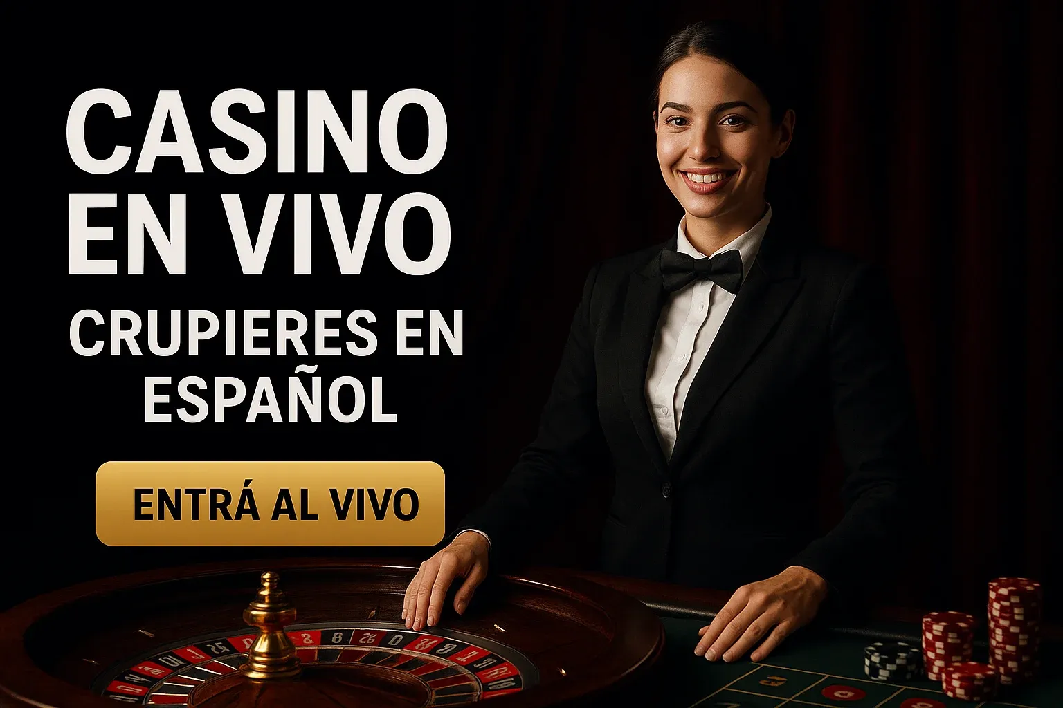 Banner de casino en vivo con crupieres en español y ruleta